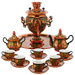 11492/НБ-Хохлома САМОВАР желудь 3л  с сервизом на 6 перс. КЛУБНИКА