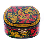 0072744/12*10см-овал Хохлома Шкатулка "ПТИЦА/КЛУБНИКА" Р 31 