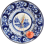 11970 Гжель Часы настенные "Волшебное яблочко" 28,5см Авт.Черновы Л.и В