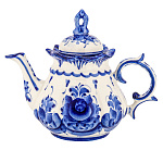 -1 Гжель Чайник заварочный "АНЕМОН" Авт.работа, высота 14,5 см