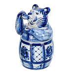  Гжель Медовница "БОЧОНОК МЕДА "медведь с ложкой кобальт ок.10*16,5см