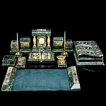 -без лампы Златоуст ПИСЬМЕННЫЙ НАБОР "ДИРЕКТОРСКИЙ" +коврик Змеевик, позолота.