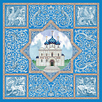 500042 Сувенирный платок "Белокаменное зодчество" шёлк 100% МД Нины Ручкиной