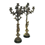 0012116/2шт Нат.камень КАНДЕЛЯБРЫ "Диана" 2 шт литье Бронза, Змеевик (3354)