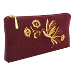 Очечник бархатный с вышивкой "Птица". Бордовый