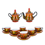 0074699 Хохлома Фарфор Сервиз Чайный"КЛУБНИКА"двойной фон на 6 перс