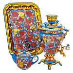 0076443 Самовар электрический "РЯБИНА"голубой, груша 3 предм.