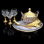  Златоуст ИКОРНИЦА "Золотой осетр"+ 3 рюмки Агат, хрусталь в П/У