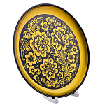 Деревянное панно-тарелка с росписью "Кудрина". Хохлома