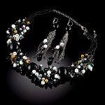  Бисер КОЛЬЕ ЧЕРНЫЙ АГАТ С ПУШИСТЫМ МЕХОМ+СЕРЬГИ кристаллы, агат