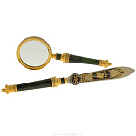  Златоуст настольный НАБОР "Юбилейный"(лупа+нож) Нефрит, позолота, в П/У 02008
