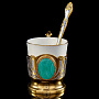 Чайно-кофейная чашка с ложкой "Малахит". Златоуст, фотография 1. Интернет-магазин ЛАВКА ПОДАРКОВ
