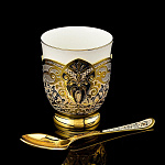 0035346/МЗ-35/11 Златоуст ЧАШКА С ЛОЖКОЙ (фарфор, черн.серебра)