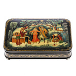 0044915/16*10см  Лаковая миниатюра Палех ШКАТУЛКА "ЗА ВОДОЙ" БЕЛОВА