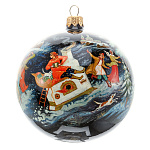 0070084 Лаковая миниатюра Палех ШАР НОВОГОДНИЙ круговая роспись (стекло)