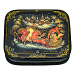 0061392-11*9см  Лаковая миниатюра Палех ШКАТУЛКА "Тройка" Кузнецова