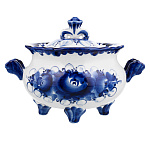 Сахарница фарфоровая с росписью. Гжель