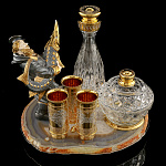 0028733 Златоуст Икорница "Купец с осетром" Агат, позолота, в П/У