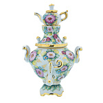 Сувенирный самовар-шкатулка "Цветы". Гжель в цвете и золоте