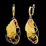 720060/фиан/14,23г  Серебро 925* КОЛЬЦО вст.Янтарь фианит