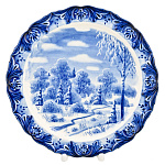 Тарелка декоративная с росписью "Зимний пейзаж". Гжель