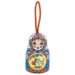 0074421 Сувенир  КОЛОКОЛЬЧИК "МАТРЕШКА" синяя керамика 5,5 см