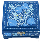 0076981/12*11,5см Хохлома Шкатулка Хохлома "ЦВЕТЫ" синий Р18