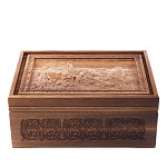 0053574 ШКАТУЛКА ювелирная "Витязь на распутье" резная двухуровневая из мореного дуба RTВ-77.M
