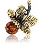 Брошь с янтарем "Листик с ягодкой", фотография 2. Интернет-магазин ЛАВКА ПОДАРКОВ