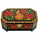 Деревянная шкатулка-сундучок "Птица и рябина". Хохлома