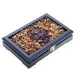 0080839 Янтарь ДОМИНО "Герб РФ" (светл крошка,темн герб,светл фишки) 21*13,5*4,5см