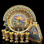 0016700 Златоуст НАБОР ПИТЕЙНЫЙ "Морской"фляга +3 стопки  в П/У