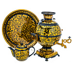 0061335-5л-Нб-шар Самовар Тульский электрический "КУДРИНА ЗОЛОТАЯ" 5л. в наборе 3 предм. 