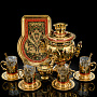 Чайный набор с самоваром "Золотая Хохлома". Златоуст, фотография 2. Интернет-магазин ЛАВКА ПОДАРКОВ