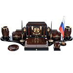 05001 Нат.камень Письменный набор "Президентский" Обсидиан, Бронза, 14 предм. ОБ-020