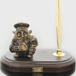 0139242/ручка Бронза Скульптура "Сова-железнодорожник РЖД" подст.дерево