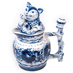 7940 Гжель Кувшинчик для молока "КОТИК" 22*10см Авт. Черновы Л.и В.