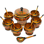 0036895  Хохлома НАБОР ДЛЯ супа на 6 персон 13 предметов