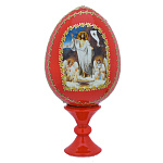 0076757/8,5см ЯЙЦО ПАСХАЛЬНОЕ С ЛИКОМ 'ВОСКРЕСЕНИЕ ХРИСТОВО" на подставке 12см  (дерево)