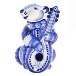 09246 Гжель Скульптура "КРЫСА С МАНДАЛИНОЙ" 7*4см Авт.Черновы Л.и В 