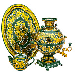 0078230 Самовар электрический "КУДРИНА" на зелен с бел 5 л поднос овал