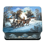 0072496 ШКАТУЛКА с художественной росписью Зима  перламутр 10,5*8*5,5 см