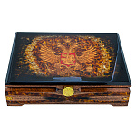 202668 Янтарь Шкатулка ГЕРБ РФ,дуб/ясень,янтарь 34*25*9темн