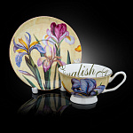 0029484-БОРИС Фарфор костяной ЧАЙНАЯ ПАРА "Именная" (ИРИСЫ)