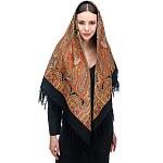 0074365-125*125см ПлатокППс БИРЮСИНКА 1472-18 чер-кр.шерсть100%,бахрома-шерсть