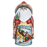 0076160 Скульптура из дерева "Дед Мороз" зимний день 20 см