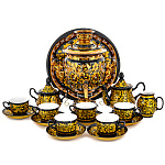 24609  НР Хохлома Самовар с сервизом на 6 перс. кудрина золотая