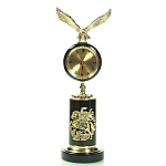 10344 Нат камень Часы "Георгий Победоносец" Обсидиан, Бронза, позолота, 34*10см