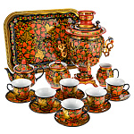 0016455-3л-желудь Самовар Тульский электрический "ЯГОДКИ" с сервизом на 6п 