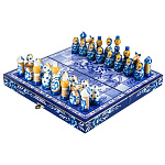 04013 Сувенир ШАХМАТЫ дорожные "ГЖЕЛЬ" доска 29*29 фигуры 4,5-7см 